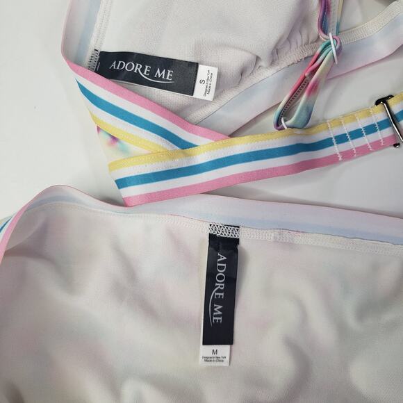 Adore Me Gisele Contour Tie Dye Banded Bikini Set High Waisted S/M Pastel Swim - Picture 3 of 8